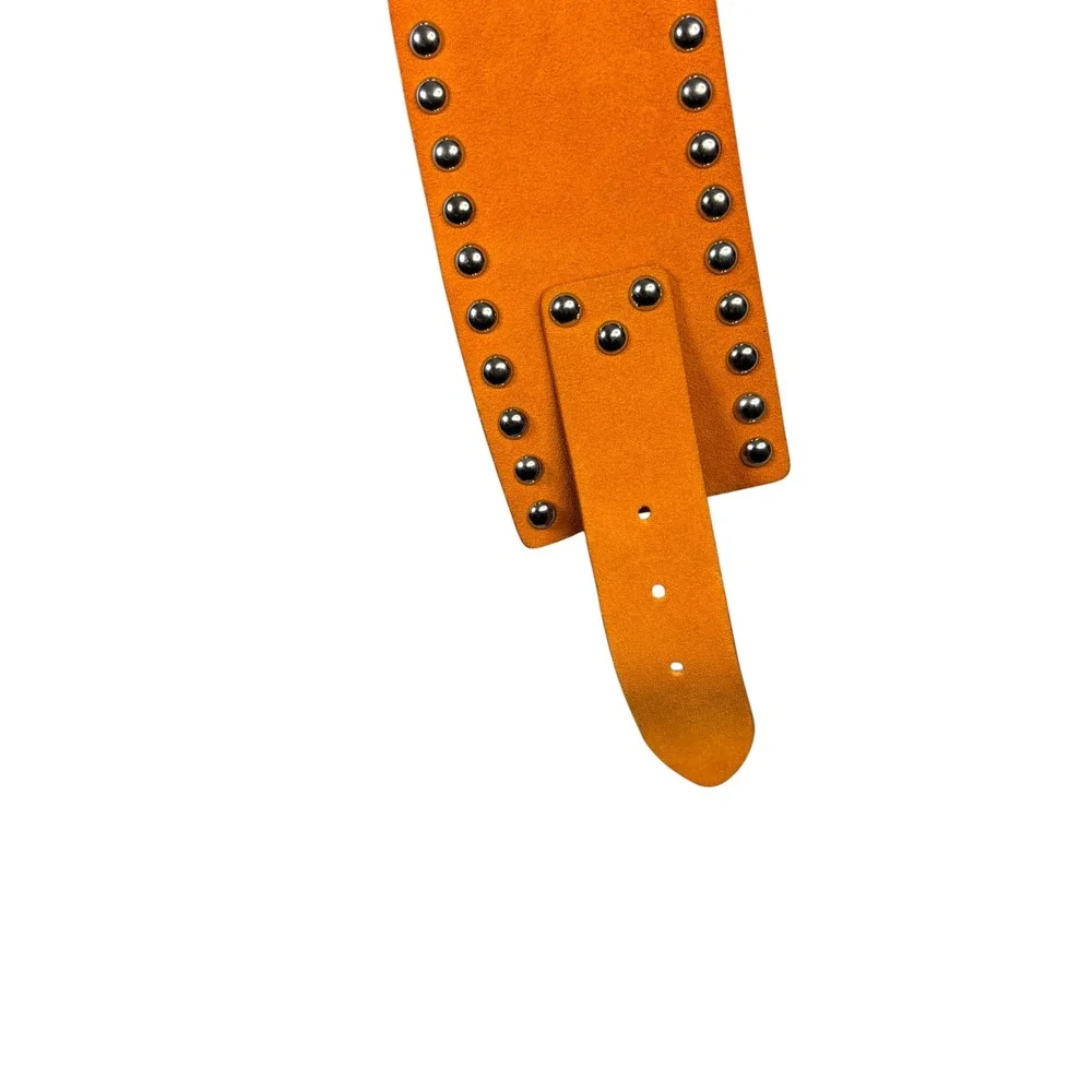 Zara Orange Faux Suede Wide Studded Waist Belt Size 85 Silver Studs Boho
